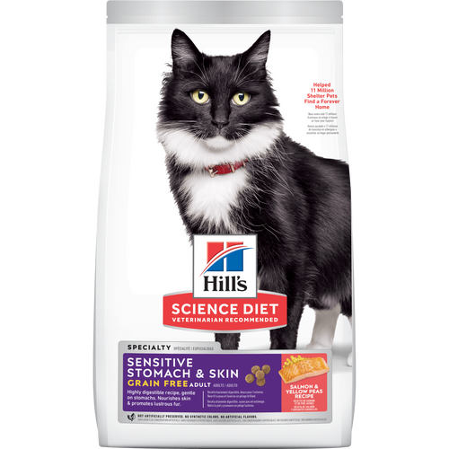 Estomac et peau sensibles, nourriture sans grains pour chats adultes, recette au saumon et aux pois jaunes Visuel 