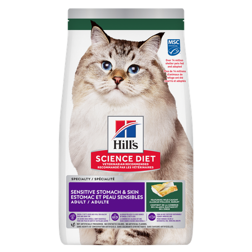 Sensitive Stomach & Skin, farine de goberge et d’orge, pour chats adultes Visuel 